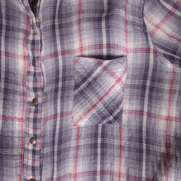 Sundance Beat Back Beauty Snap Shirt Womens XL Mixed Plaid Rayon Boho Western - Picture 12 of 16